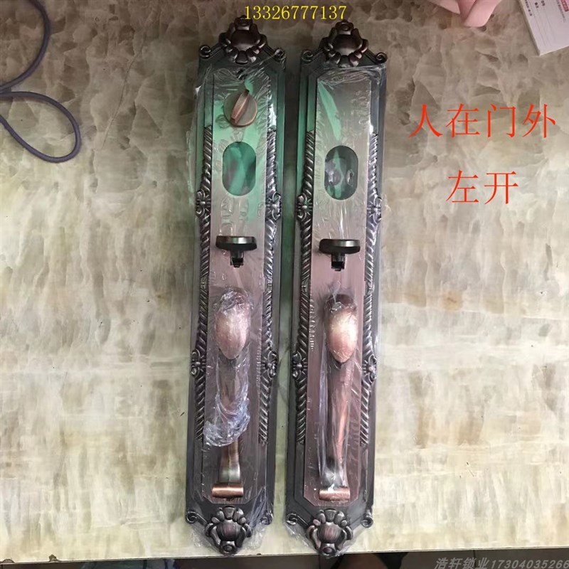 极速户外铝合金别墅大门锁双对开仿铜门双活锌合金红古.铜色按压