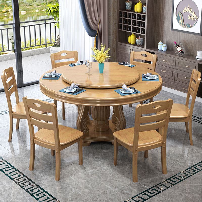 极速实木餐桌椅组合m圆形饭店酒店大圆桌跳台餐桌家用中式圆台带