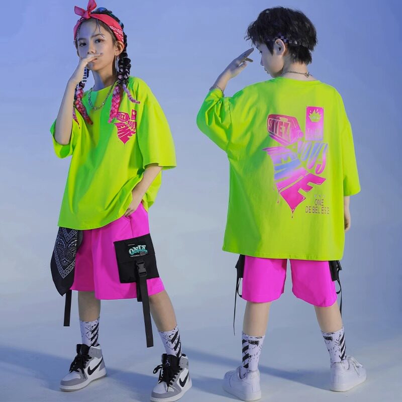 新品街舞幼儿潮服短袖套装男孩嘻B哈炸街夏季架子鼓炫酷演出服女图片