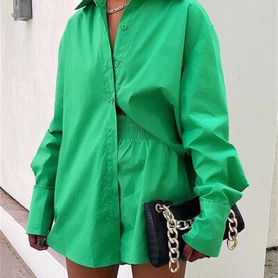 极速Sampic Women Blue Suit 2022 BCasual Loose Long Sleeve Sh