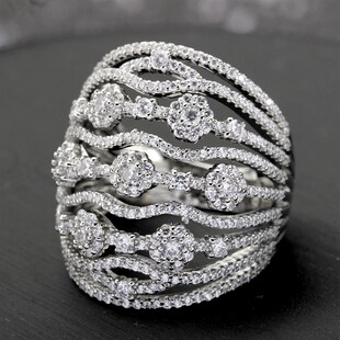 极速NEW crendy 8 Rows Flowers Bold Statement Ring for Women