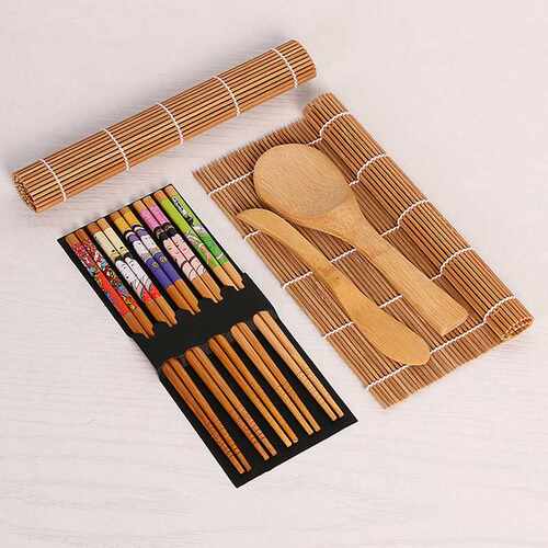 极速13pcs/set Bamboo DIY Sushi Maker Set SushiQ Curtain Rice
