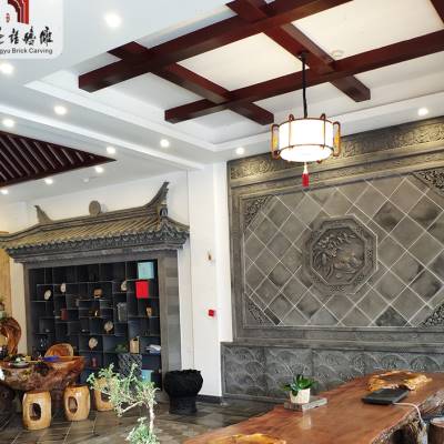 极速唐语砖雕 中式仿古青砖x影壁照壁浮雕挂件多边形鸳鸯戏荷