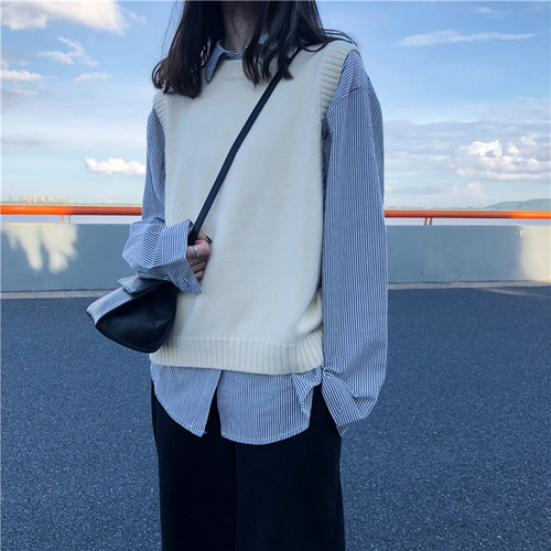 新品20b23新款小背心针织马甲女套头韩版圆领毛衣外穿百搭毛线坎