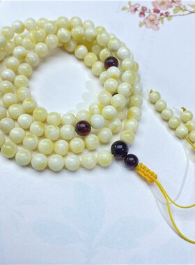 新品天然俄料f蜜蜡白蜜佛珠链女款蜜蜡饰品礼物 颜色好看支持复检