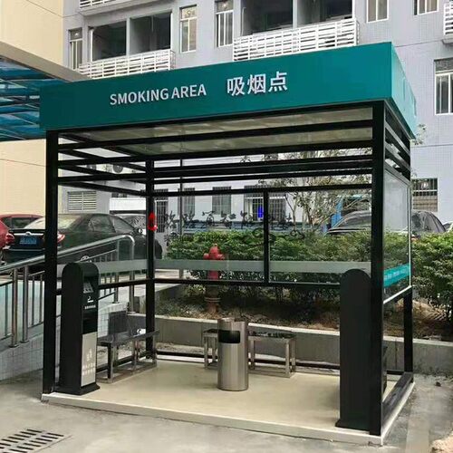 新品三面玻璃钢构吸烟亭黑色钢结构岗亭颜色N厂家定做成品出货吸
