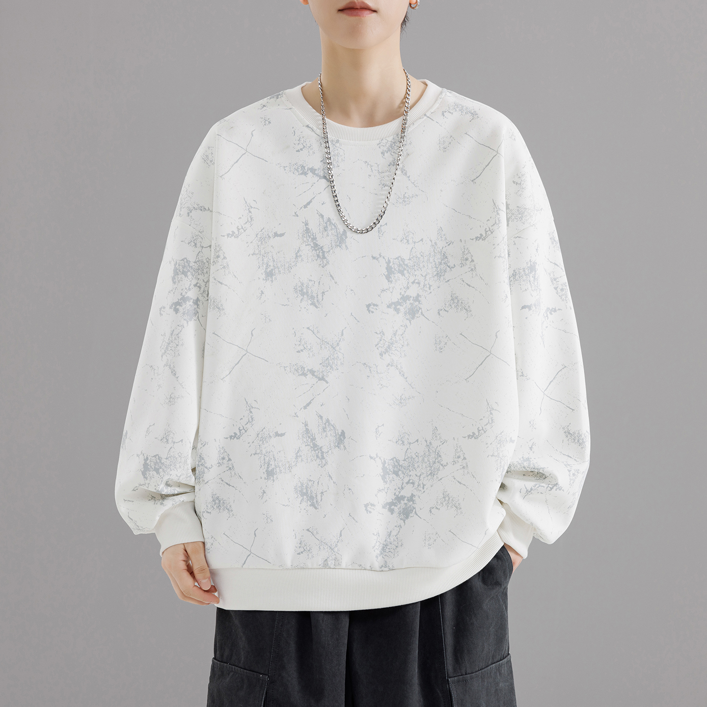 当潮马扎染圆领百搭卫衣宽松落肩男女同款上衣外套休闲宽松WY8821