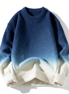 当潮马渐变套头圆领毛衣宽松毛线衣服秋冬休闲打底针织衫CM-3942