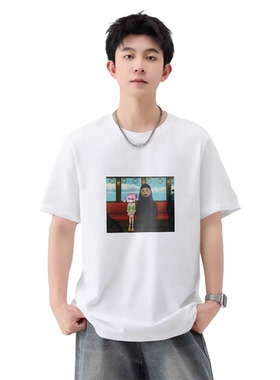 当潮马新款纯棉短袖T恤男青少年猫咪印花宽松潮牌半袖DF149-DCM01