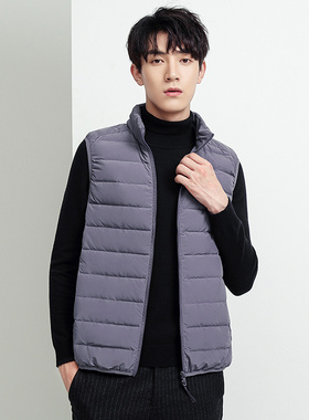 当潮马男羽绒服轻薄立领马甲白鸭绒纯色背心坎肩户外外套YYS82005