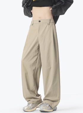 当潮马休闲裤男春秋冬季裤子宽松直筒裤港风长裤工装裤QBWK10118