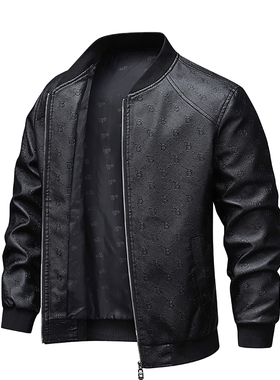 当潮马皮衣男春秋男修身螺纹领棒球领外套男上衣防风休闲YSST587