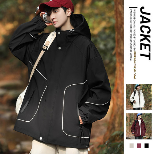 当潮马新款M-8XL大码爆款夹克连帽宽松工装潮牌户外外套男JYD5808