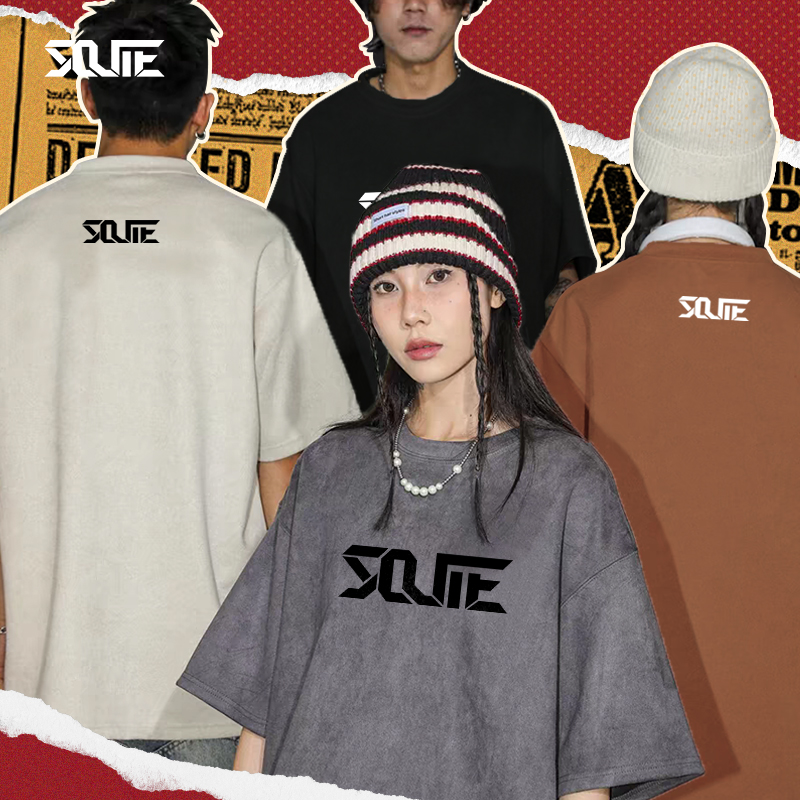 重磅麂皮字母印花短袖T恤男女夏季大码衣服美式潮牌潮流XR012-X25