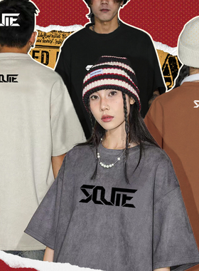 重磅麂皮字母印花短袖T恤男女夏季大码衣服美式潮牌潮流XR012-X25