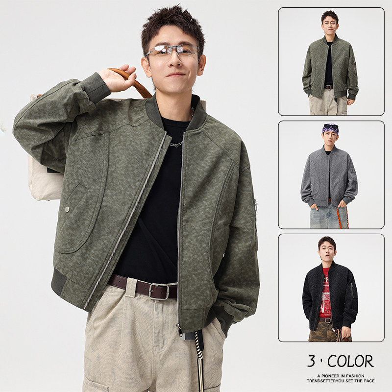 当潮马M-8XL新款大码夹克男棒球领花色加肥加大棒球服外套JYD8807