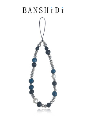 ins手机链黑白diy链条手机挂绳轻奢挂件相机蓝黑玛瑙玉石挂饰ccd拍立得不规则珍珠拍立得支架挂件通用串珠