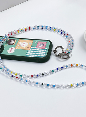 diy手机挂绳斜挎挂脖奢华高级挂绳手机链斜跨手腕水晶珠子链条手提挂件夹片挂饰钥匙扣彩色ins风ccd挂脖链条