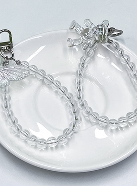 水晶透明小熊手机挂绳蝴蝶手机链串珠挂件手腕绳链条可爱钥匙挂饰cdd手工自制个性创意小众女款吊坠