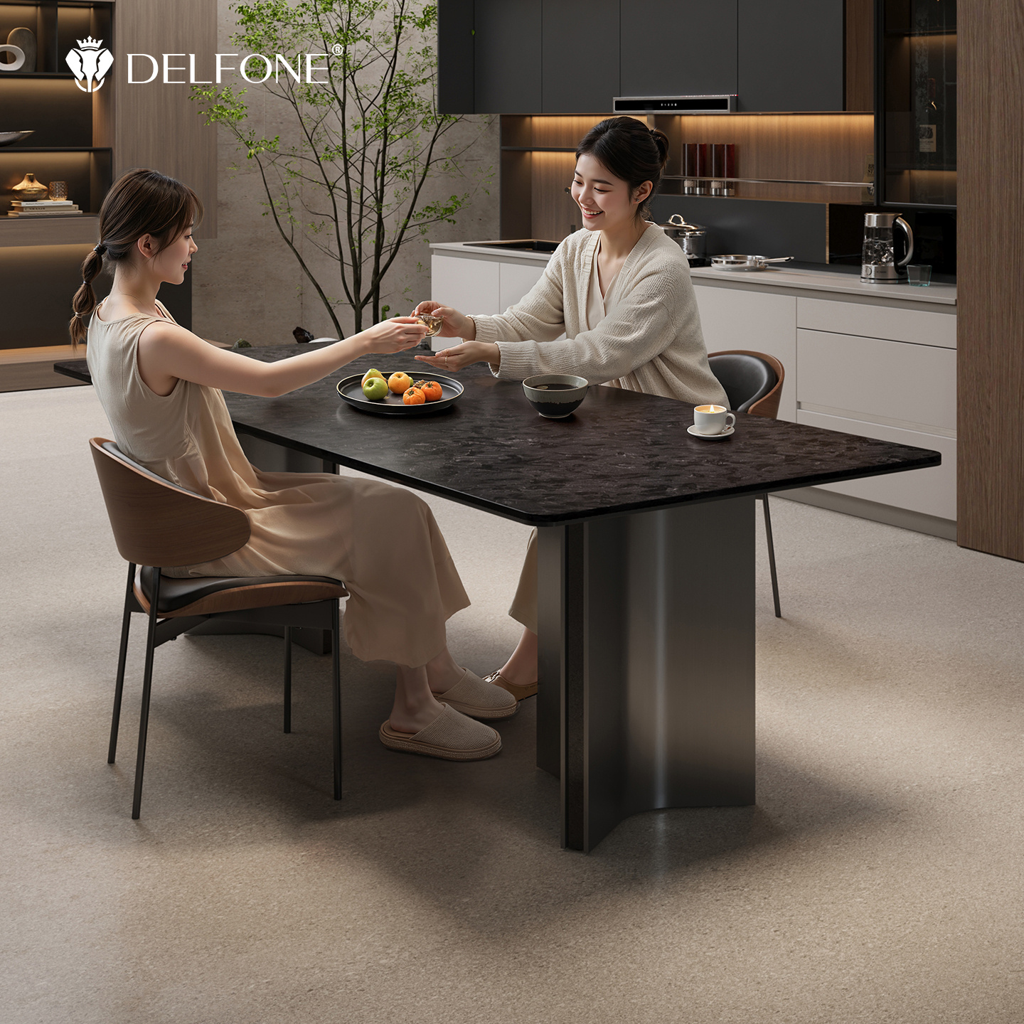 德利丰3D肌理大师岩板餐桌家用长方形极简轻奢高级感意式餐桌椅子
