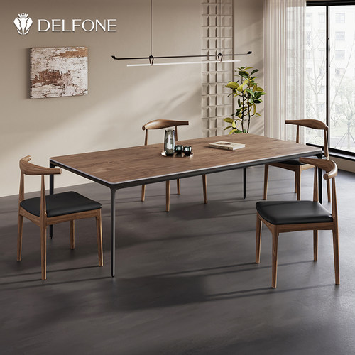 德利丰实心铝合金框架岩板餐桌