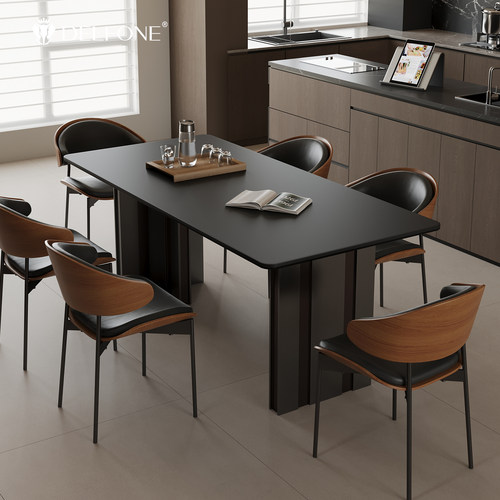 德利丰家用小户型黑色岩板方餐桌