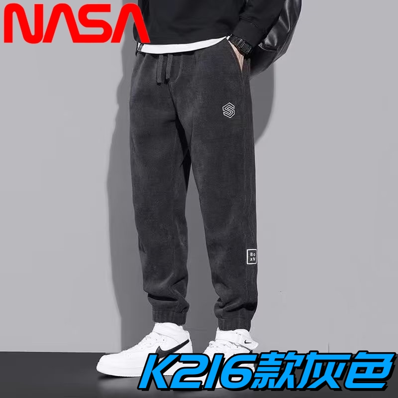 qy-NASA联名运动裤卫裤2023男士秋冬加绒直筒裤束脚休闲长裤男裤