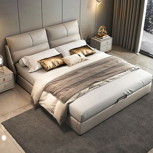 卧室床 爱依瑞斯意式 轻奢真皮床简约现代1米8床双人床主卧大床新款