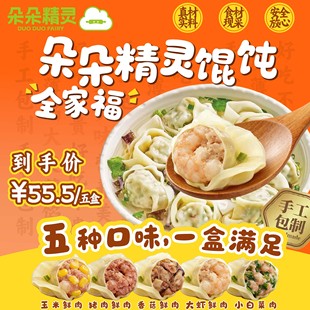 朵朵精灵馄饨 方便速食 手工包制 全家福馄饨5盒*280g 一盒5种馅