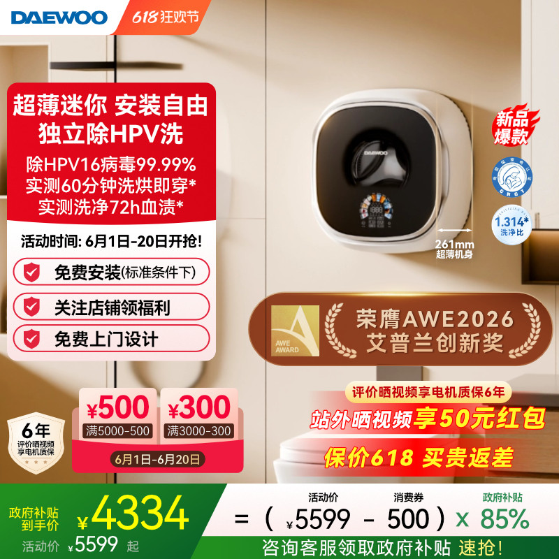 大宇壁挂式洗衣机迷你小型内衣裤婴儿超薄洗烘一体机小壁虎BGX12H