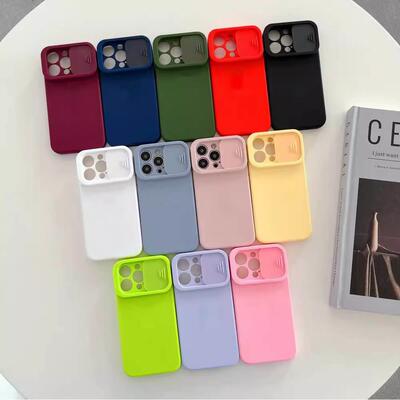 适用iPhone Liquid 14 pro max silicone 11 phone CASE 12 Apple 13 Sliding window fine hole case
