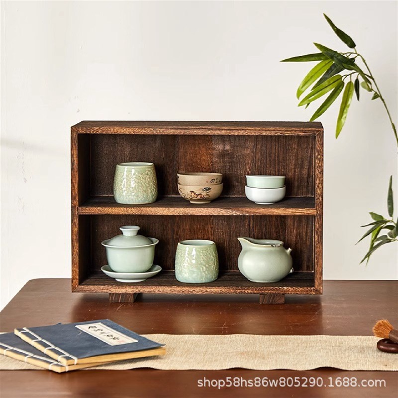 博古架实木c中式置物架子小型紫砂壶茶壶茶具架桌面茶杯收纳架