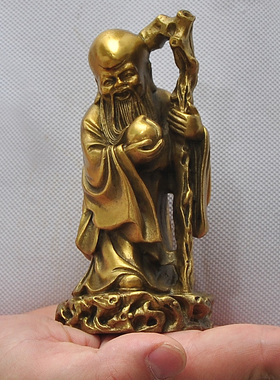 黄铜福禄寿吉祥三星摆o件客厅电视柜玄关办公室办公桌装饰品工艺