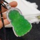 玉石项链饰 镀银镶d嵌高冰翡翠绿玉髓大观音度母吊坠玛瑙男款 包邮