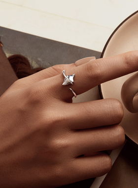 创意魔鬼鱼开口戒s925纯银海洋动物首饰个性可调节戒指女饰品手饰