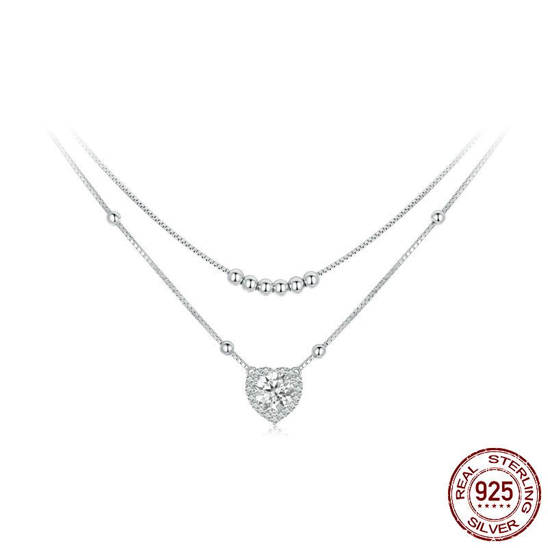 轻奢百搭双层1克拉莫桑石项链s925纯银简约时尚锁骨链（带证书）