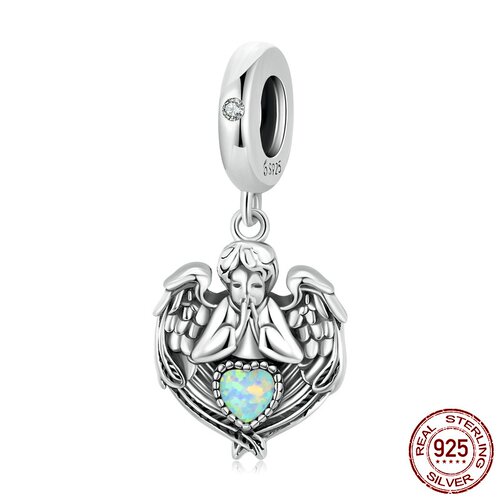爱心天使diy手链串珠charm 欧美流行s925银吊坠配件