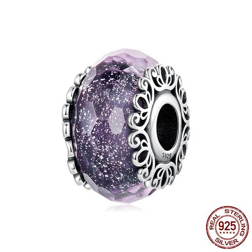 原创古典紫色复古花纹琉璃珠s925纯银优雅百搭diy手链散珠