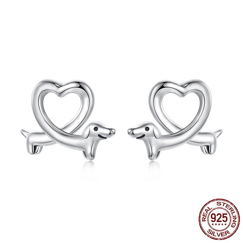 可爱腊肠狗S925纯银萌宠耳钉