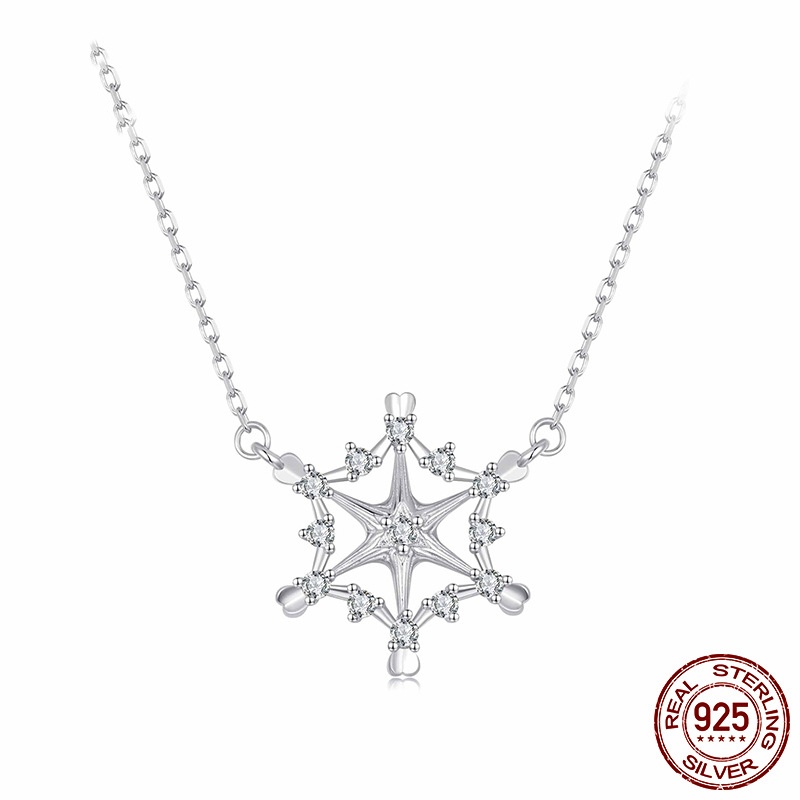 小清新冬季雪花项链s925纯银