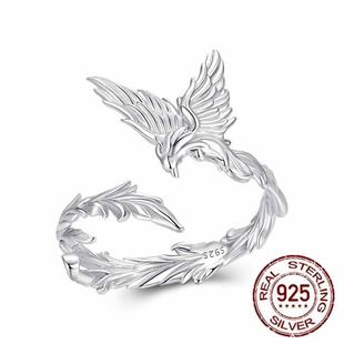 精致优雅凤凰素银开口戒指s925纯银魅力高贵动物戒指