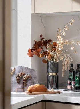 新中式厨房装饰样板房间软装饰品陈列道具花艺研磨器摆件组合套装