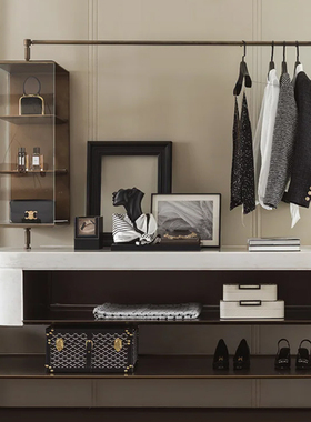 黑白调衣帽间女士主题软装摆件搭配组合样板房展厅卧室衣柜装饰品