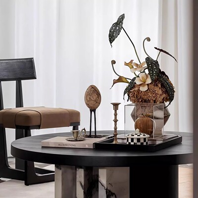 客厅茶几装饰摆件花样板间营销中心洽谈桌装饰品中古风软装设计