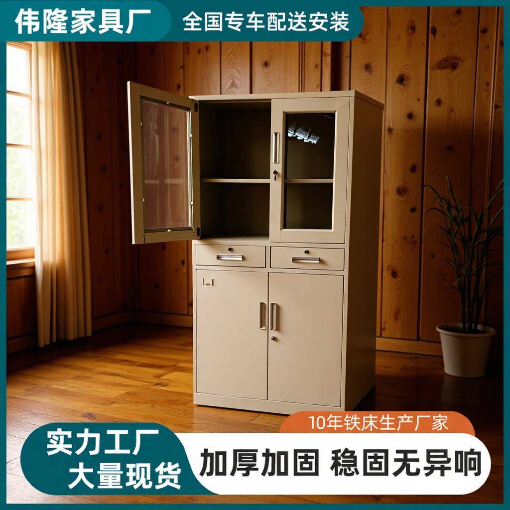 钢制中二斗铁皮文件柜办公室档案柜资料收纳柜双抽屉带锁储物柜