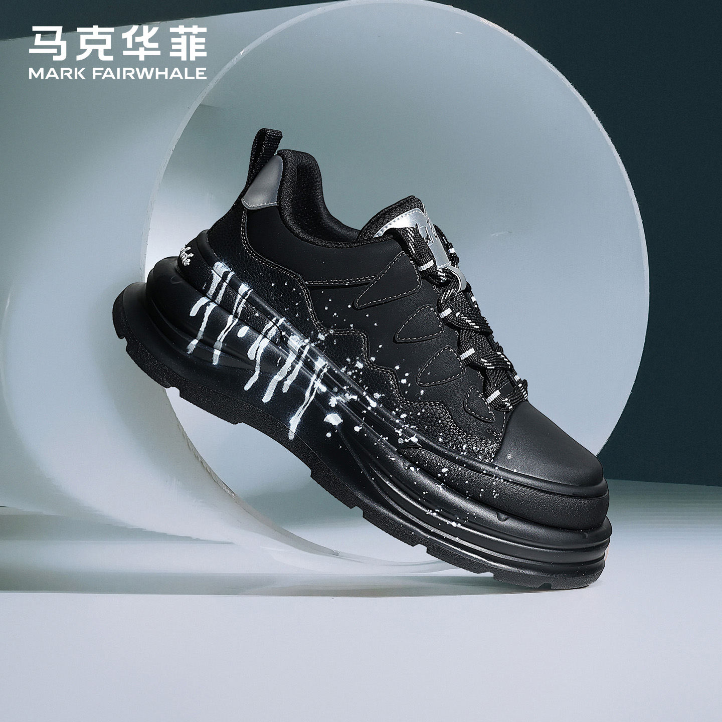 马克华菲黑武士男鞋厚底增高板鞋