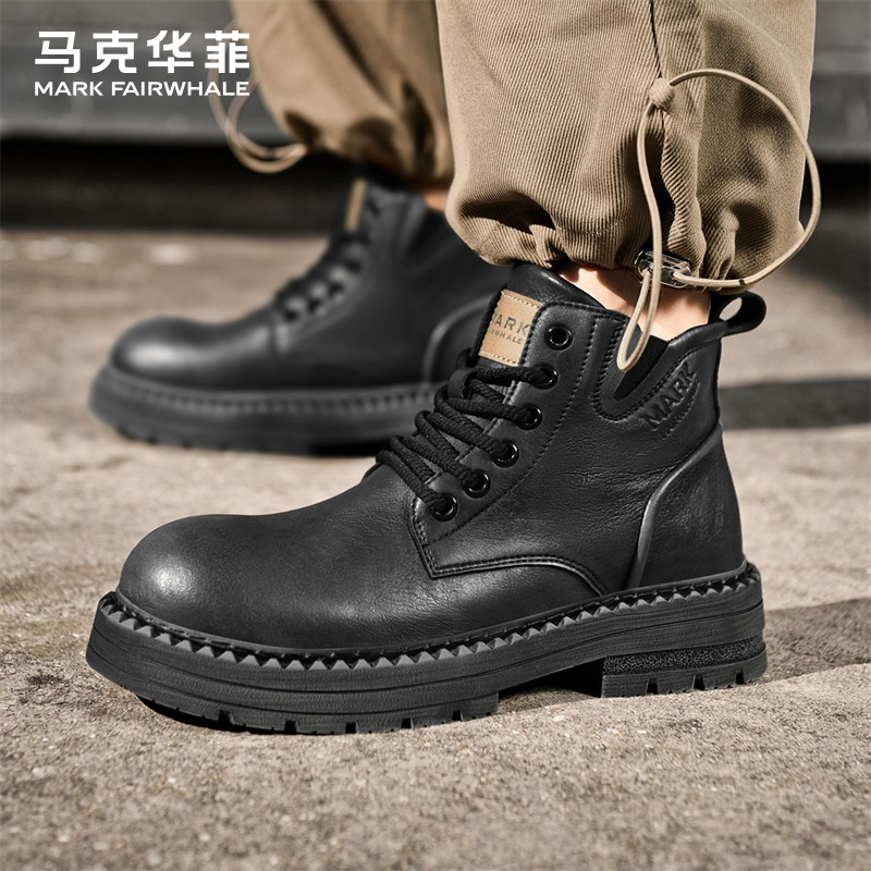 马克华菲官方旗舰黑色工装马丁靴