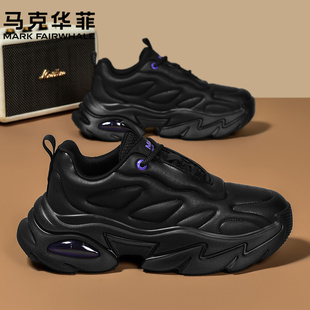 冬季 厚底运动潮鞋 2025新款 男士 潮流黑武士皮面老爹鞋 马克华菲男鞋