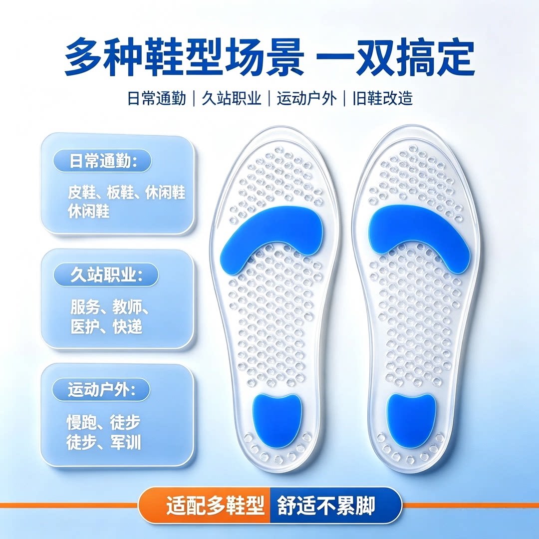 男女防痛硅胶鞋垫缓震垫脚跟疼防磨足底防滑鞋垫柔软透气减震鞋垫