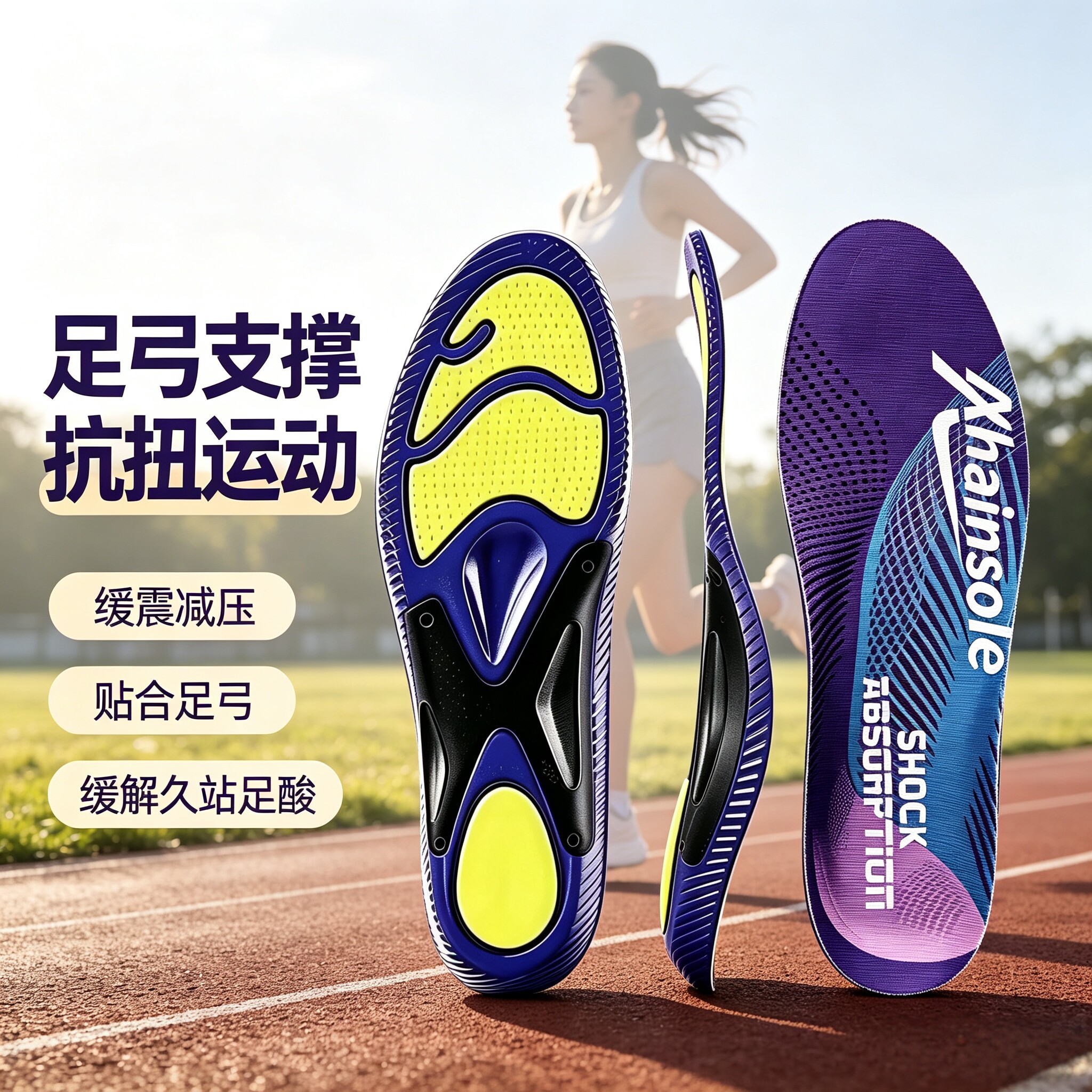 TPU足弓支撑鞋垫高回弹篮球羽毛球运动鞋垫女成人扁平足专用鞋垫